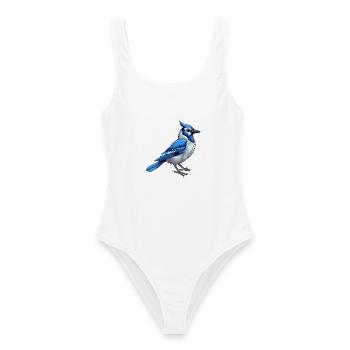 Blauer Eichelhäher Buntes Aquarell Cartoon Kawaii Tier - Frauen Badeanzug - Weiß - Vorne - AI Model Female 172 dark (172cm)