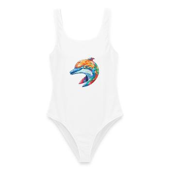 Delphin Bunte Aquarell-Tierillustration - Frauen Badeanzug - Weiß - Vorne - AI Model Female 172 dark (172cm)
