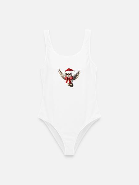 Eule Weihnachten mit Schleife Weihnachtspullover - Frauen Badeanzug - Weiß