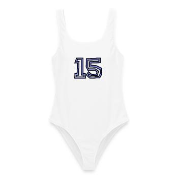 15. 15 ANS. 15e ANNIVERSAIRE. ANNIVERSAIRE 15 ANS. - Maillot de bain femme - blanc - Devant - AI Model Female 172 dark (172cm)