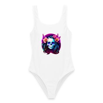 Dame du Crâne Mystique aux Fleurs – Néon Gothique - Maillot de bain femme - blanc - Devant - AI Model Female 172 dark (172cm)
