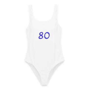 80. 80 JAHRE. 80-JÄHRIGES JUBILÄUM. 80. GEBURTSTAG. - Frauen Badeanzug - Weiß - Vorne - AI Model Female 172 dark (172cm)