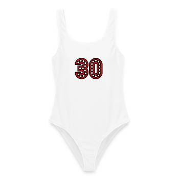 30. 30 YEARS. 30th ANNIVERSARY. 30 YEARS ANNIVERSARY. - Women's Swimsuit - white - Front - AI Model Female 172 dark (172cm)