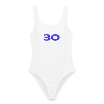 30. 30 JAHRE. 30-JÄHRIGES JUBILÄUM. 30-JÄHRIGES JUBILÄUM. - Frauen Badeanzug - Weiß - Vorne - AI Model Female 172 dark (172cm)