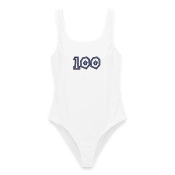 100. 100 YEARS. 100th ANNIVERSARY. 100 BIRTHDAY - Women's Swimsuit - white - Front - AI Model Female 172 dark (172cm)