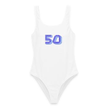 50. 50 ANS. 50e ANNIVERSAIRE. ANNIVERSAIRE 50 ANS. - Maillot de bain femme - blanc - Devant - AI Model Female 172 dark (172cm)