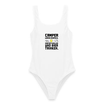 camper leben einfach grillen bier trinken - Frauen Badeanzug - Weiß - Vorne - AI Model Female 172 dark (172cm)