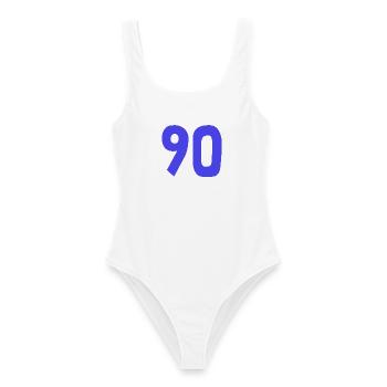90. 90 JAHRE. 90-JÄHRIGES JUBILÄUM. 90-JÄHRIGES JUBILÄUM. - Frauen Badeanzug - Weiß - Vorne - AI Model Female 172 dark (172cm)