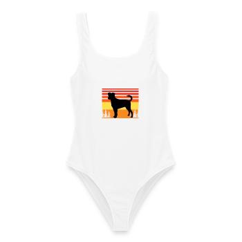 Dänischer schwedischer Bauernhund Hund Silhouette Retro Sonnenuntergang - Frauen Badeanzug - Weiß - Vorne - AI Model Female 172 dark (172cm)