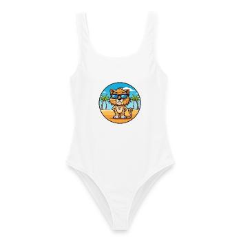 Liger Hybrid Lion Tiger Cat Breed Cartoon Beach - Women's Swimsuit - white - Front - AI Model Female 172 dark (172cm)