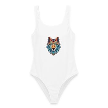Wolf buntes Aquarell Tier Haustier Illustration - Frauen Badeanzug - Weiß - Vorne - AI Model Female 172 dark (172cm)