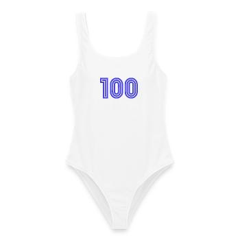 100. 100 YEARS. 100th ANNIVERSARY. BIRTHDAY 100 - Women's Swimsuit - white - Front - AI Model Female 172 dark (172cm)