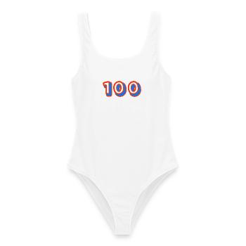 100. 100 JAHRE. 100-JÄHRIGES JUBILÄUM. 100. GEBURTSTAG - Frauen Badeanzug - Weiß - Vorne - AI Model Female 172 dark (172cm)