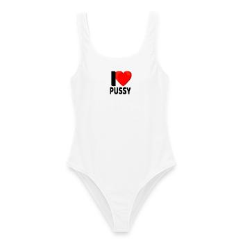 I Love Pussy Ich Liebe Mösen Lesbe Lesbisch Lesbe - Frauen Badeanzug - Weiß - Vorne - AI Model Female 172 dark (172cm)