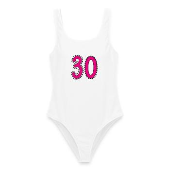 30. 30 YEARS. 30th ANNIVERSARY. 30 YEARS ANNIVERSARY. - Women's Swimsuit - white - Front - AI Model Female 172 dark (172cm)