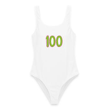100. 100 YEARS. 100th ANNIVERSARY. BIRTHDAY 100 - Women's Swimsuit - white - Front - AI Model Female 172 dark (172cm)