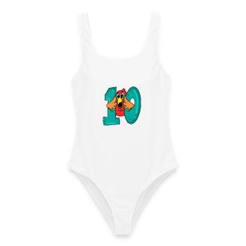 10 anniversaire - oiseau perroquet avec le numéro 10 - Maillot de bain femme - blanc - Devant - AI Model Female 172 dark (172cm)