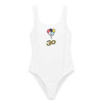 30. 30 YEARS. 30th ANNIVERSARY. 30 YEARS ANNIVERSARY. - Women's Swimsuit - white - Front - AI Model Female 172 dark (172cm)