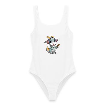 Chèvre Drôle Dessin Animé Personnage Casque Musique - Maillot de bain femme - blanc - Devant - AI Model Female 172 dark (172cm)