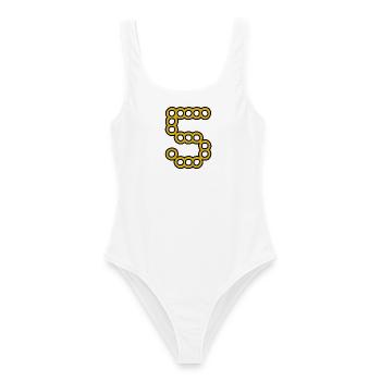 5. 5 ANS. 5e ANNIVERSAIRE. ANNIVERSAIRE 5 ANS - Maillot de bain femme - blanc - Devant - AI Model Female 172 dark (172cm)