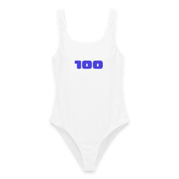 100. 100 JAHRE. 100-JÄHRIGES JUBILÄUM. 100. GEBURTSTAG - Frauen Badeanzug - Weiß - Vorne - AI Model Female 172 dark (172cm)