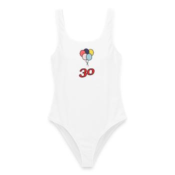 30. 30 YEARS. 30th ANNIVERSARY. 30 YEARS ANNIVERSARY. - Women's Swimsuit - white - Front - AI Model Female 172 dark (172cm)
