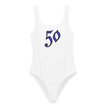 50. 50 ANS. 50e ANNIVERSAIRE. ANNIVERSAIRE 50 ANS. - Maillot de bain femme - blanc - Devant - AI Model Female 172 dark (172cm)