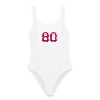 80. 80 ANS. 80e ANNIVERSAIRE. ANNIVERSAIRE 80 ANS. - Maillot de bain femme - blanc - Devant - AI Model Female 172 dark (172cm)