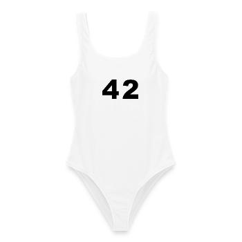 Number - 42 - Forty Two - Frauen Badeanzug - Weiß - Vorne - AI Model Female 172 dark (172cm)