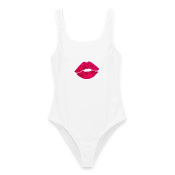 Gesichtsmaske Lippen Kussmund - Frauen Badeanzug - Weiß - Vorne - AI Model Female 172 dark (172cm)