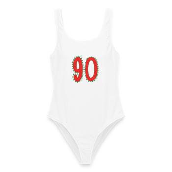 90. 90 JAHRE. 90. JAHRESTAG. 90-JÄHRIGES JUBILÄUM. - Frauen Badeanzug - Weiß - Vorne - AI Model Female 172 dark (172cm)