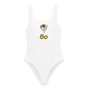 80. 80 ANS. 80e ANNIVERSAIRE. ANNIVERSAIRE 80 ANS. - Maillot de bain femme - blanc - Devant - AI Model Female 172 dark (172cm)