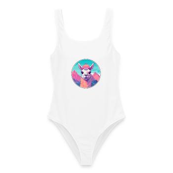 Lama Aquarell Karikatur Kawaii Haustier Tier Farbefu - Frauen Badeanzug - Weiß - Vorne - AI Model Female 172 dark (172cm)