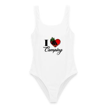 I love Camping - Herz mit Zelt und Lagerfeuer - Frauen Badeanzug - Weiß - Vorne - AI Model Female 172 dark (172cm)