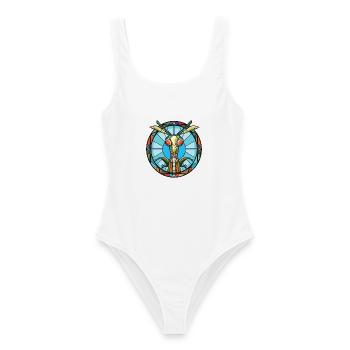 Gottesanbeterin Bunte Aquarell-Tier-Karikatur - Frauen Badeanzug - Weiß - Vorne - AI Model Female 172 dark (172cm)