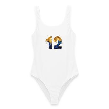 NR. 12 NUMMER 12 COOL 12. GEBURTSTAG - Frauen Badeanzug - Weiß - Vorne - AI Model Female 172 dark (172cm)