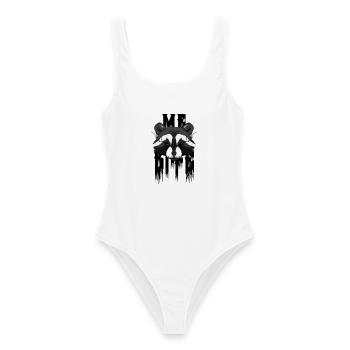 Me Bite - Waschbär Grunge, schwarze Schrift - Frauen Badeanzug - Weiß - Vorne - AI Model Female 172 dark (172cm)