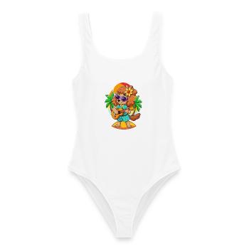 Lustige Pudel Hund Cartoon Sommer Strand Sonnenbrille - Frauen Badeanzug - Weiß - Vorne - AI Model Female 172 dark (172cm)