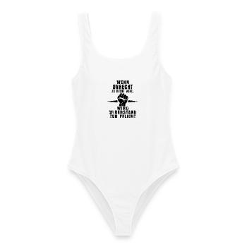 Widerstand ist Pflicht – Statement-Shirt - Frauen Badeanzug - Weiß - Vorne - AI Model Female 172 dark (172cm)