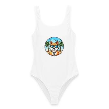 Indischer Spitz Hund Rasse Cartoon Sonnenbrille Strand - Frauen Badeanzug - Weiß - Vorne - AI Model Female 172 dark (172cm)