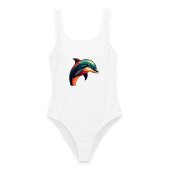 Delfin Cartoon Figur Buntes Haustier Tier - Frauen Badeanzug - Weiß - Vorne - AI Model Female 172 dark (172cm)