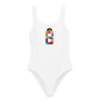 DOG 8 YEAR OLD DACHSHUND 8TH BIRTHDAY - Women's Swimsuit - white - Front - AI Model Female 172 dark (172cm)