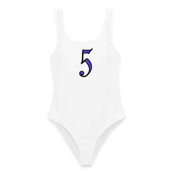5. 5 ANS. 5e ANNIVERSAIRE. ANNIVERSAIRE 5 ANS - Maillot de bain femme - blanc - Devant - AI Model Female 172 dark (172cm)