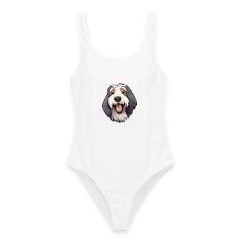 Bärtiger Collie Hund Rasse Aquarell Karikatur Kawaii - Frauen Badeanzug - Weiß - Vorne - AI Model Female 172 dark (172cm)
