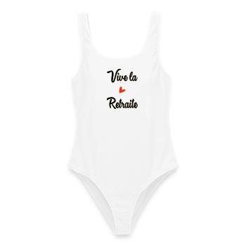 RETIREMENT. COLLEAGUE. RETIREMENT. RETIRED. RETIREMENT. - Women's Swimsuit - white - Front - AI Model Female 172 dark (172cm)