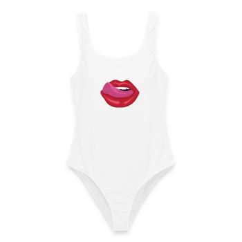 Rote Lippen mit Zunge - Sexy Kussmund Pop Art - Frauen Badeanzug - Weiß - Vorne - AI Model Female 172 dark (172cm)