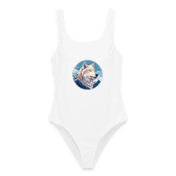 Wolf Aquarell Karikatur Kawaii Haustier Tier Bunt - Frauen Badeanzug - Weiß - Vorne - AI Model Female 172 dark (172cm)