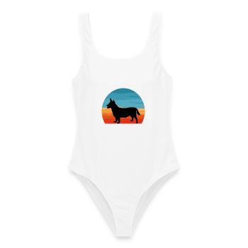 Lancashire Heeler Hund Liebe Silhouette Retro Sonnenuntergang - Frauen Badeanzug - Weiß - Vorne - AI Model Female 172 dark (172cm)