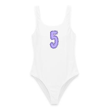 5. 5 ANS. 5e ANNIVERSAIRE. ANNIVERSAIRE 5 ANS - Maillot de bain femme - blanc - Devant - AI Model Female 172 dark (172cm)