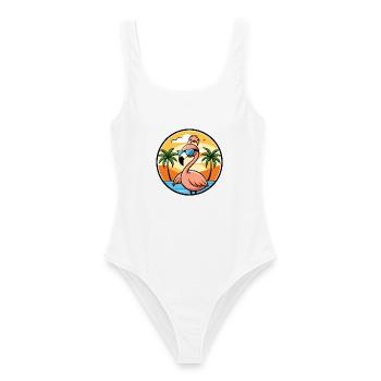 Flamingo Lustige Cartoon Sommer Strand Sonnenbrille - Frauen Badeanzug - Weiß - Vorne - AI Model Female 172 dark (172cm)